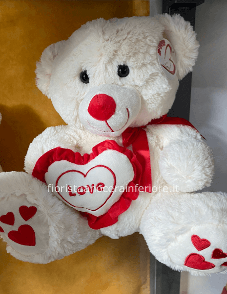 peluche bianco scritta